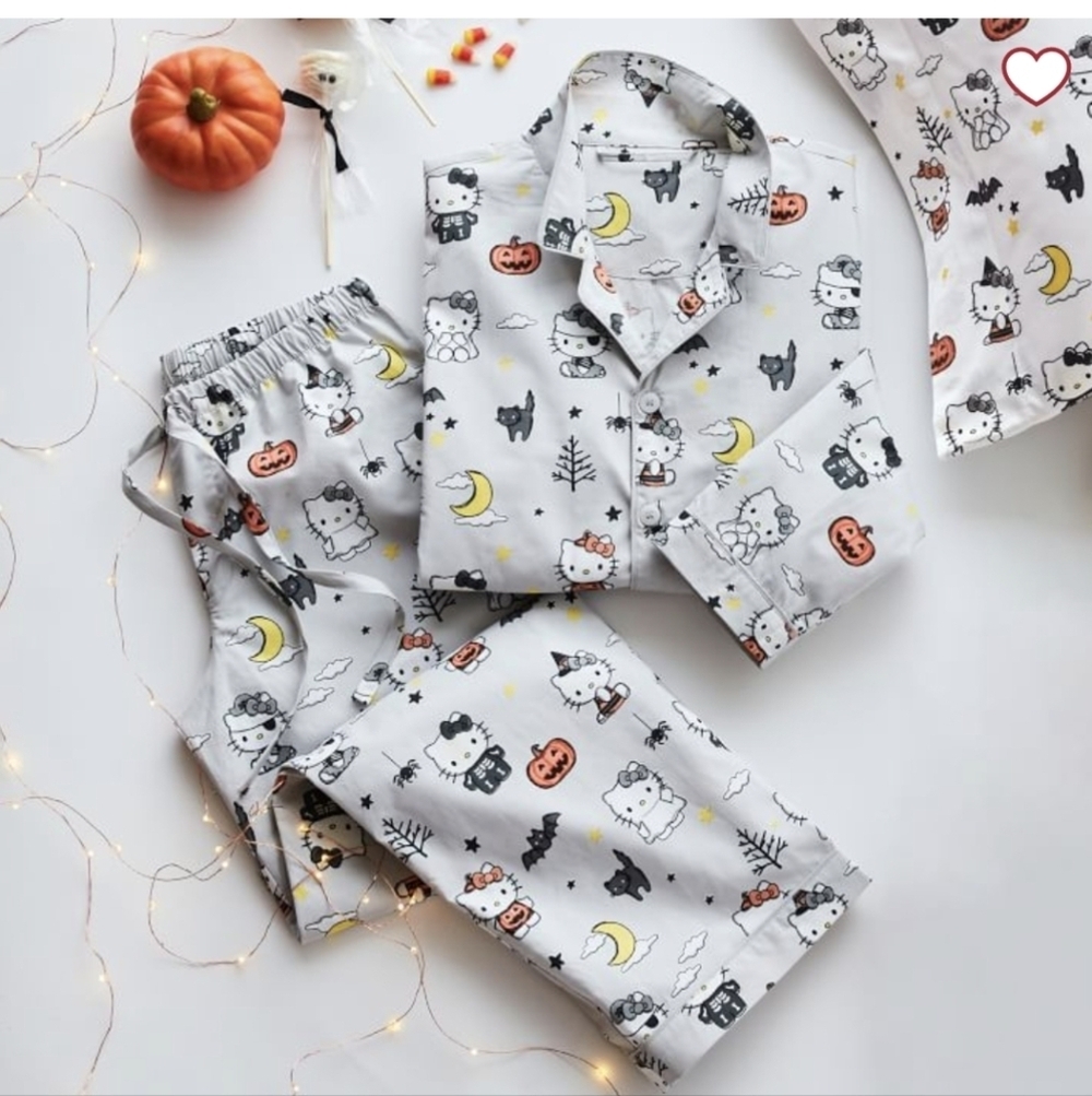 Hello Kitty Glow-in-the-Dark Pottery Barn Teen Cotton Pajama Set Adult Sz XS